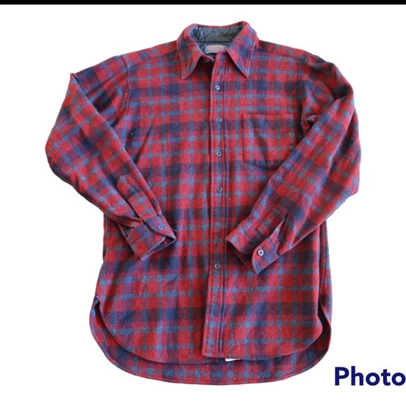 Pendleton Other - Pendleton Long Sleeve Red Plaid Flannel Button Down 100% Wool Shirt Mens M